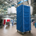 Blue outer cover for laundry and transport trolleys protecting clean laundry – manufacturer RTP Radom.